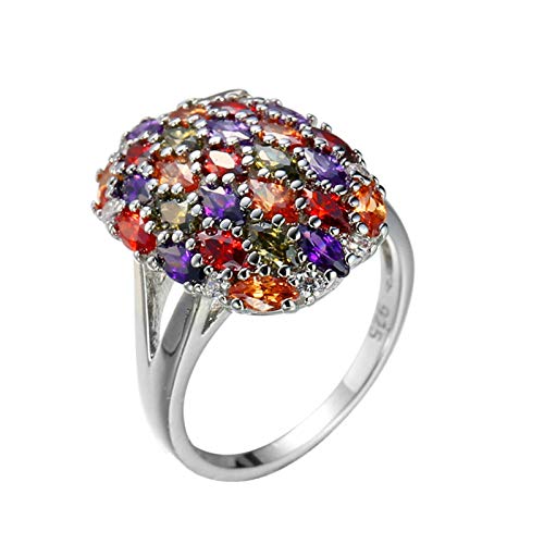 Beydodo Verlobung Ring für Frauen Versilbert, Ehering mit Bunten Zirkonia Partnerring Nickelfrei Hochzeitsring Silber Gr.67 (21.3)