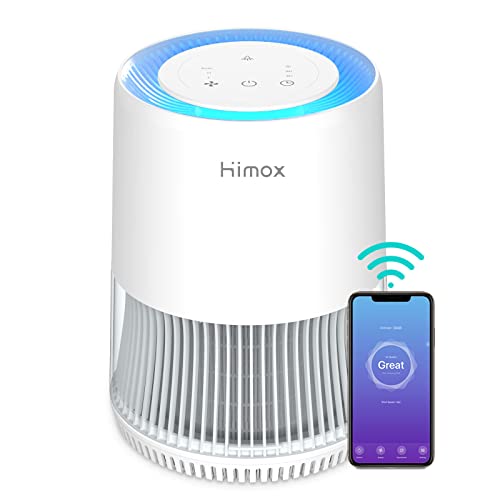 Luftreiniger Allergie mit App Steuerung HIMOX Air Purifier, CADR 190m³/h, bis zu 49m², H13 HEPA Luftfilter, Luftreiniger für Allergiker Raucher, mit Smart Luftqualität Sensor, gegen Pollen Staub