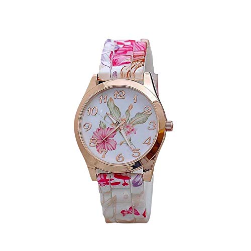 Frauen-Quarz-Blumen-Armbanduhren Druckten Uhr der PK-Mädchen-Uhr-Kausale Silikon-Frauen ene Damenuhr Nickelfrei
