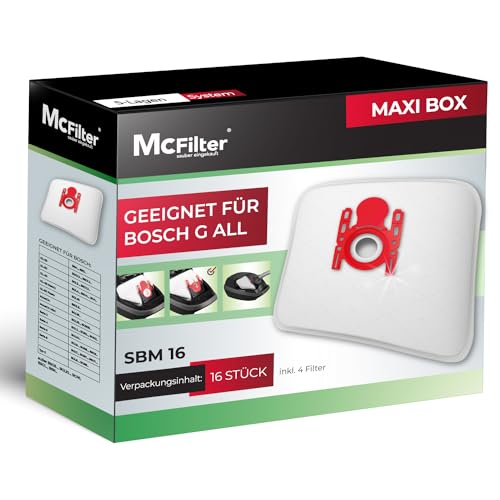 McFilter | 16 Staubsaugerbeutel kompatibel mit Bosch Serie 2 Serie 4 Serie 6 Serie 8, BBZ16FGALL Typ G ALL, passend für BGL8XHYG, BGD38RD1H, BGDS2CHAMP GL-20 30 allergy MoveOn Mini inkl. 4 Mikrofilter