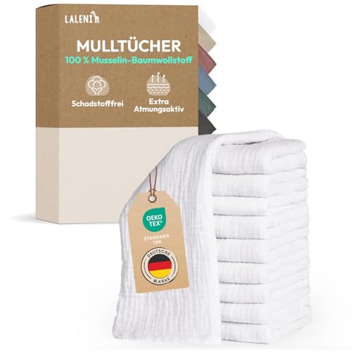 Laleni Spucktücher Baby im 10er Set aus Reiner Baumwolle - schadstofffreie Mulltücher Baby 70x70 - saugstarke Mussellintücher Baby - Musselin Tuch Baby als Mullwindel - waschbare Mulltücher - Weiß