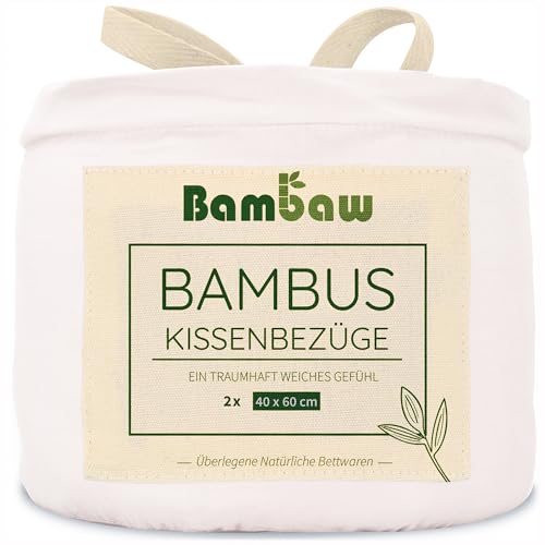 Bambaw – Kissenbezüge 40x60 cm (2-er Pack) - 100% Bambus - hypoallergen - weicher und atmungsaktiver Kopfkissenbezug 40x60 cm - Kissenbezug Bambus - weisser Kissenbezug - Allergiker Kissenbezug
