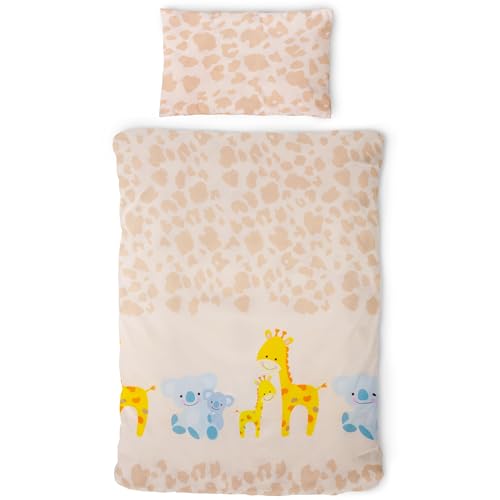 Gräfenstayn® 2-TLG. Kinderbettwäsche Set mit Tiermotiv und integriertem Reißverschluss - aus 100% Baumwolle (Renforce-Qualität) - Deckenbezug 135x100cm und Kissenbezug 60x40cm (Giraffe & Koala)