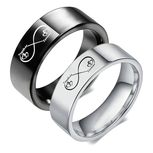Beydodo Personalisierte Ringe für Paare, Ringe Edelstahl Partnerringe Liebe Unendlichkeit Together Forever Paarbänder 6MM Hochzeitsringe Nickelfrei Damen Gr.52 (16.6) + Herren Gr.60 (19.1)