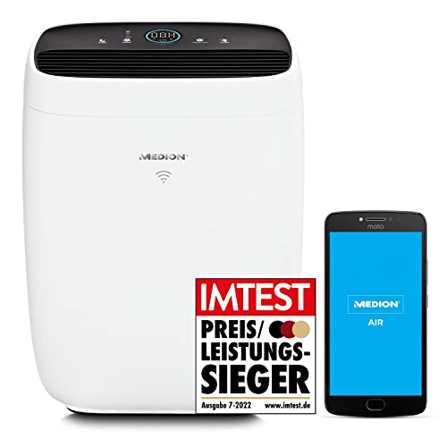 MEDION Luftreiniger mit App Steuerung (HEPA Filter, Smart, reduziert Aerosole Pollen Staub Tierhaare, bis zu 72 m², Luftqualitätsanzeige, Timerfunktion, Schlafmodus, MD 10378)