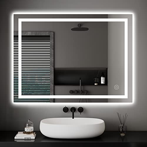 Dripex Badspiegel LED Badezimmerspiegel mit Beleuchtung mit Touch-Schalter Wandspiegel Beschlagfrei Kaltweiß 6400K Energiesparend Lichtspiegel 60x80 cm