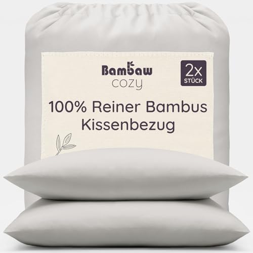 Bambaw Kissenbezüge 65x65 Bambus, 2-er Pack, 100% nachhaltige Bambusfasern, antibakterielle und antiallergische Bettwäsche, weicher und atmungsaktiver Kissenbezug, Oeko-Tex Zertifiziert (Grau)