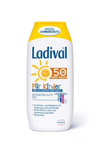 Ladival Kinder bei Allergischer Haut Sonnenschutz Gel LSF 50+ – geeignet bei Sonnenallergie – Parfümfrei, ohne Farb- und Konservierungsstoffe – wasserfest – 1 x 200 ml