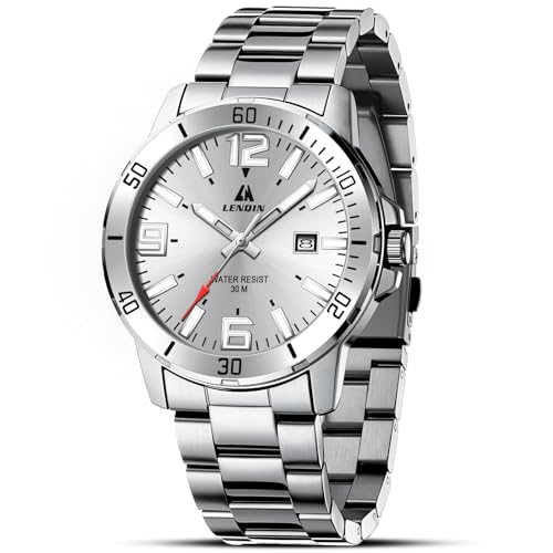 LN LENQIN Uhren Herren Edelstahl Wasserdicht Datum Armbanduhr Herren Uhr Analog Quarz Business