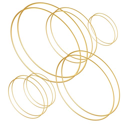 Sntieecr 12 Stück 6 Größe Gold Metall Reifen Set, Floral Reifen Kranz für DIY Floral Hoop, Hochzeitskranz, Traumfänger und Wandbehang Handwerk (7,5/10 / 12,5/15 / 17,5/20 cm)
