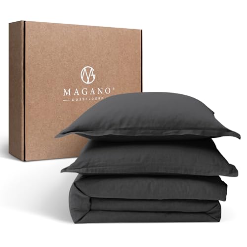 Magano® Premium Bettwäsche 155x200 Grau | Weich & Bügelfrei | Hypoallergen & Atmungsaktiv | Deckenbezug 155x200 cm + Kissenbezug 80x80 cm | Anthrazit Dunkelgrau