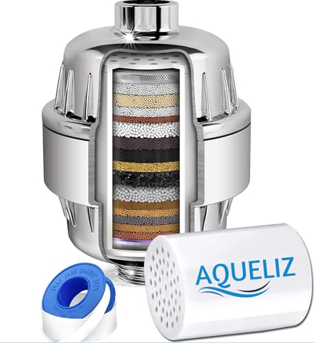 Aqueliz Intens - Multi-Stufen Filter - reduziert Kalk, Chlor, Schwermetalle und Schadstoffe - mit Vitamin C - Geeignet für alle Duschschläuche und Wasserhähne