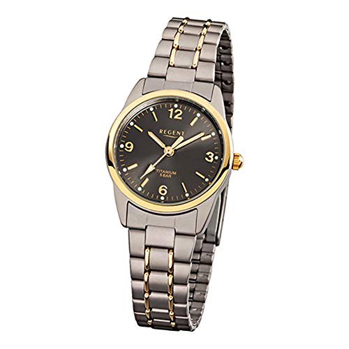 REGENT Titan (Metall) Damen Uhr F-429 Quarzuhr Armband grau Silber Gold D1URF429 Quarzuhr Frau