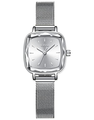 CIVO Damenuhr Uhr Silber Einfach Wasserdicht Armbanduhr Lässige Analoge Edelstahl Mesh Uhren für Frauen Damen