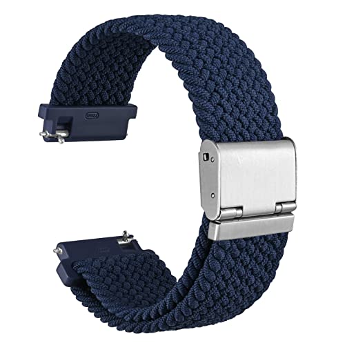 WOCCI 22mm Gewebtes Nylon Uhrenarmband für Damen und Herren, Schnellverschluss, Verstellbare Silberne Schnalle (Blau)
