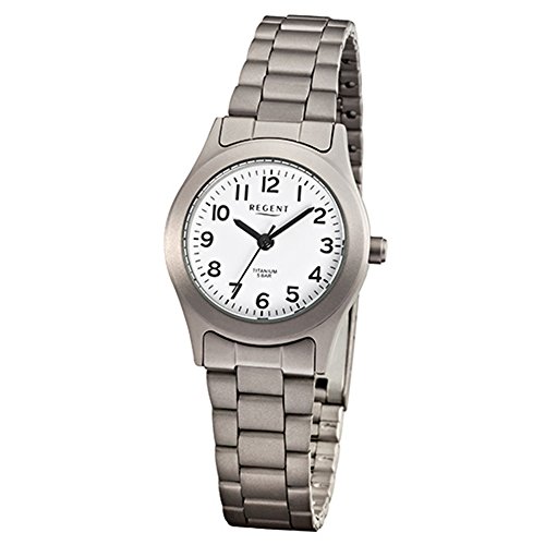 REGENT Damen-Armbanduhr grau Silber Analog F-855 Titan (Metall)-Armband URF855 Analoguhr