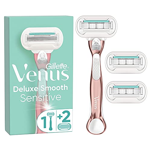Gillette Venus Deluxe Smooth Sensitive Rasierer Damen, Damenrasierer + 3 Rasierklingen mit 5-fach Klinge, RoseGold, Muttertagsgeschenk