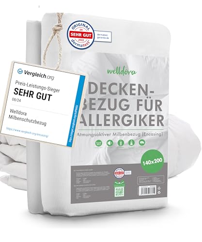 Welldora ǀ Milbenbezug Bettdecke 140x200 ǀ Allergiker Deckenbezug fachärztlich getestet ǀ Premium Encasing mit Reissverschluss ǀ Allergiker Bettwäsche Decke 140x200