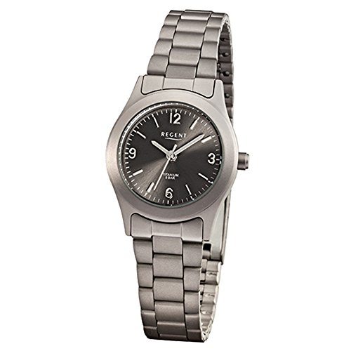 Regent Damen-Armbanduhr Elegant Analog Titan-Armband grau Quarz-Uhr Ziffernblatt anthrazit schwarz URF856