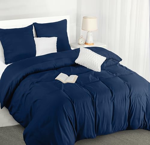 Utopia Bedding Bettwäsche 220x240 Set - Mikrofaser Bettbezug 240x220 cm + 2 Kissenbezüge 65x65 cm - Marineblau