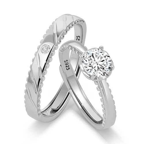 Meissa Verstellbare Eheringe Silber 925 Partnerringe Damenring mit Zirkonia 0,5ct & Herrenring 3,2mm Verlobungsring Paarpreis Geschenk zum Jahrestag Weihnachten, ​Set aus zwei Ringen