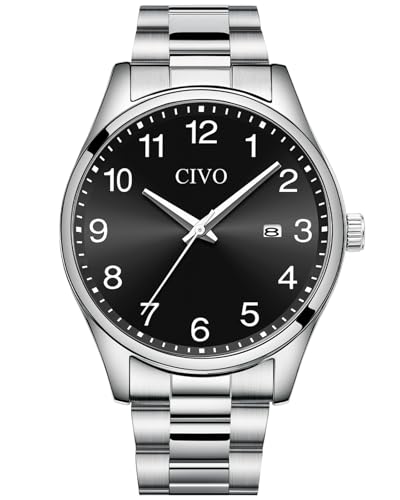 CIVO Uhren Herren Edelstahl Armbanduhr: Leicht Lesbare Uhr mit Datum - Analog Quarz Silber Herrenuhren