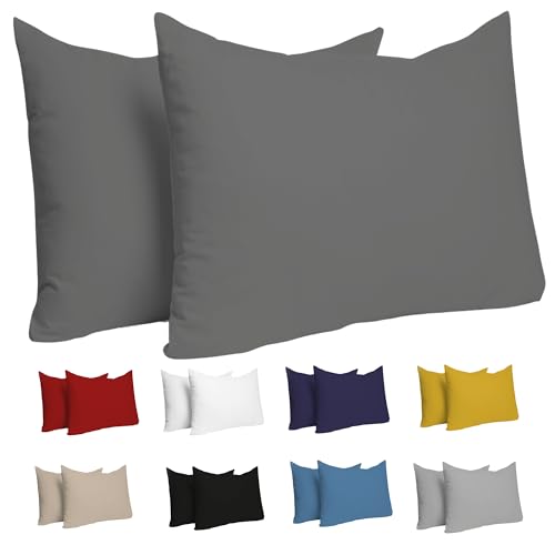 Kissenbezug 40x60 (Set mit 2) - 100% Jersey Baumwolle 150 g/qm Kissenbezüge -Anthrazit - Für Kissen 40 x 60 cm - Kissenhülle - Kissenbezug - Resistent und Hypoallergen - Dreamzie