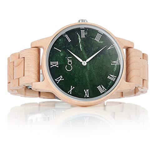 Cari Damen & Herren Holzuhr mit Schweizer Uhrwerk - Holz-Armbanduhr Dublin-111 (Ahornholz beige)