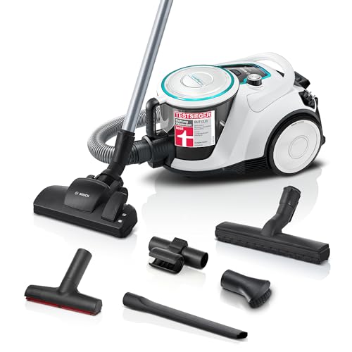 Bosch Staubsauger beutellos Serie 6 BGC41XHYG, Bodenstaubsauger, ideal für Allergiker, Hygiene-Filter, 10 Jahre Motorgarantie, Bodendüse für Parkett, Teppich, starke Saugleistung, leise, 700 W, weiß