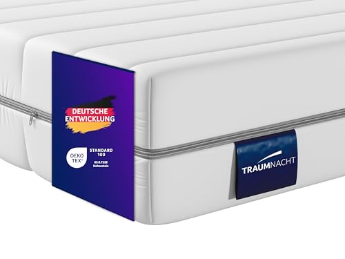 Traumnacht Basis orthopädische 7-Zonen Kaltschaummatratze für alle Schlaftypen, Härtegrad 4 (H4 - fest), 100 x 200 cm, weiß, Öko-Tex zertifiziert, produziert nach deutschem Qualitätsstandard