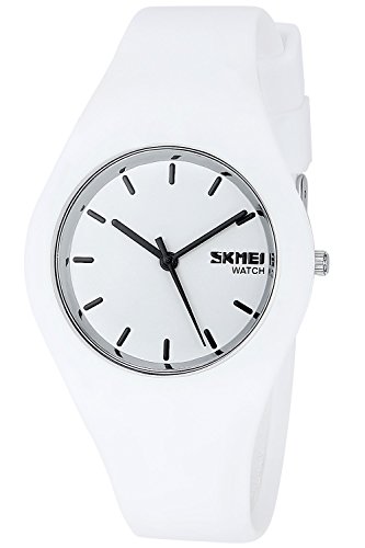 INWET Armbanduhr für Herren oder Damen, Weich Silikon Armband Unisex Uhren (Pink) (Weiß)