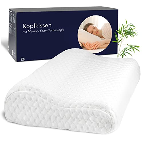 DOSCI Memory Foam Kissen mit Bambus Bezug / ergonomisches Rücken- und Seitenschläferkissen / orthopädisches Kissen für Allergiker geeignet / atmungsaktives Schlafkissen 30 x 50 cm