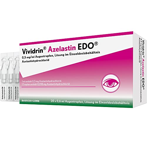 Vividrin Azelastin EDO 0,5 mg/ml Augentropfen: Lösung im Einzeldosisbehältnis, schnelle Akut-Hilfe für die Augen bei Allergie, 20 x 0,6 ml Ampullen