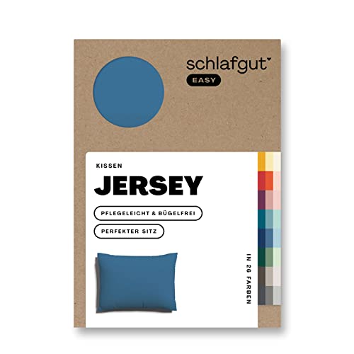 Schlafgut Easy Jersey Kissenbezug 40x60 cm Blue Mid mit 100% Baumwolle, superweicher & atmungsaktiver Kopfkissenbezug