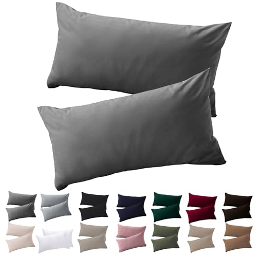 Soifox Kissenbezug 30x50 2er Set - Anthrazit kopfkissenbezug Für Kissen 30 x 50 cm 100% Mikrofaser Resistent und Hypoallergen Kissenbezüge mit Reißverschluss