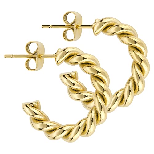 ARTIQO gedrehte Creolen Edelstahl (Gold, Silber) - Ohrringe gold creolen (20mm) dicke Creolen für Frauen - wasserfest und hautverträglich - Modell Pinky (Gold)