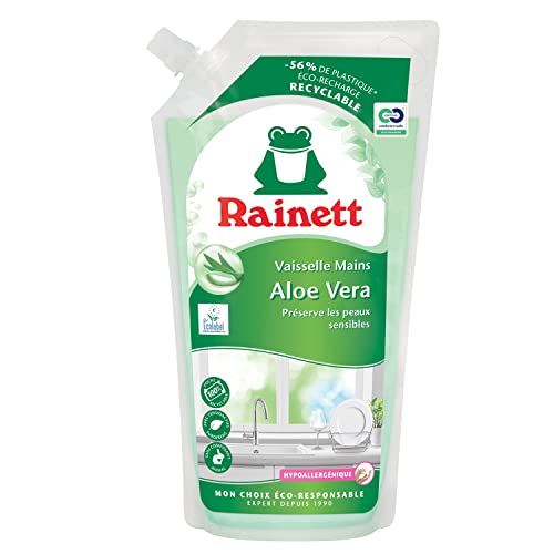 RAINETT Spülmittel für Hände – hypoallergene Formel – schont empfindliche Haut – Beutel zu 100% recycelbar – Ökolabel – Aloe Vera – Eco-Nachfüllpack 1 l