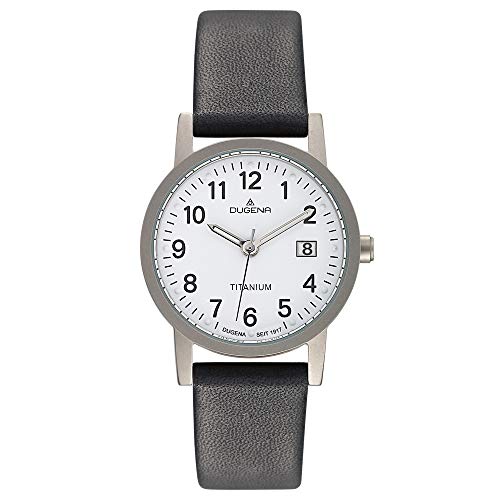 Dugena Novum Unisex-Armbanduhr, Titangehäuse, Mineralglas, Lederarmband, Dornschließe, 5 bar, Größe:27 mm (klein)