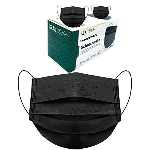 50 Stück Medizinische Masken Schwarz OP Masken Schwarz CE Zertifiziert EN14683 TYP IIR BFE ≥ 98% Schwarze Gesichtsmaske Medizinischer Mundschutz schwarz Mund Nasenschutz schwarz