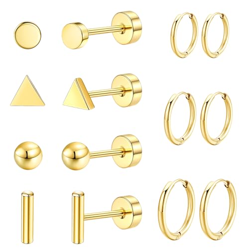Medizinische Ohrstecker 7 Paare Ohrstecker Chirurgenstahl Ohrringe Titan Damen Ohrringe Aus Chirurgenstahl, Lichtecht, Modische Ohrringe In Mehreren Formen, Hypoallergen, Unisex (Gold)