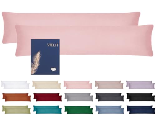 Vielit Seitenschläferkissen Bezug 40 x 145 2er Set Kissenbezug 40x145 Seitenschläfer Kopfkissenbezug Weich Kissenbezüge Kissenhülle Öko-Zertifikat Rosa