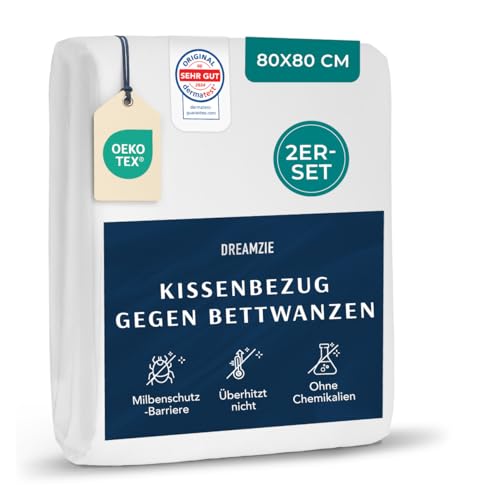 Dreamzie - 2er-Set Milbenbezug Kopfkissen 80x80 Bezug - Allergiker Bettwäsche - Kissenschoner 80x80 cm Hausstaubmilben Bekämpfen - Allergiker Kissenbezug fachärztlich getestet