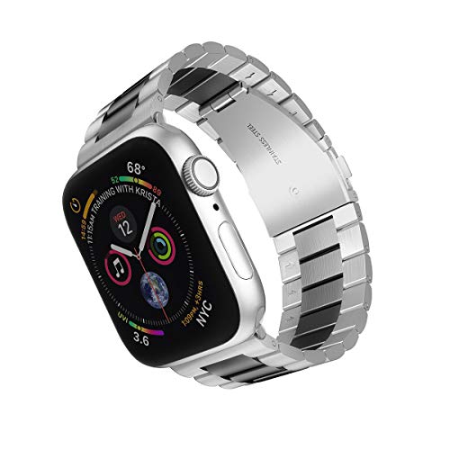 ARTCHE kompatibel mit Apple Watch Armband 45mm 44mm 42mm, Edelstahl Metall Ersatzband für Damen Herren, Klassische Armbänder für iWatch 7/6/SE/5/4/3/2/1 Armband, Silber & Schwarz