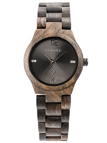 Alienwork Armbanduhr Damen schwarz Holz-Armband Holzuhr Natur-Holz