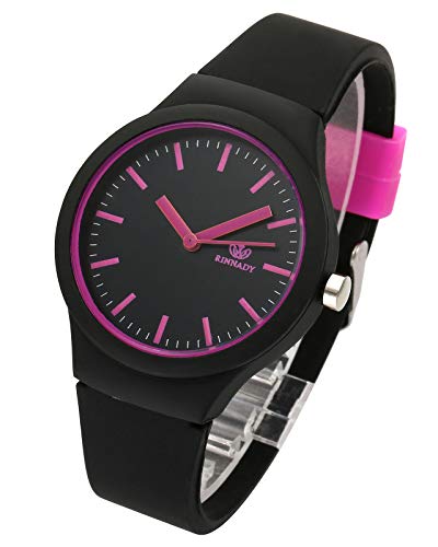 JSDDE Uhren Damenuhr Armanduhr Candy Farbe Silikonband Sportuhr Lässig Analog Quarzuhr Watchs für Frauen Mädchen Jungen (Schwarz)