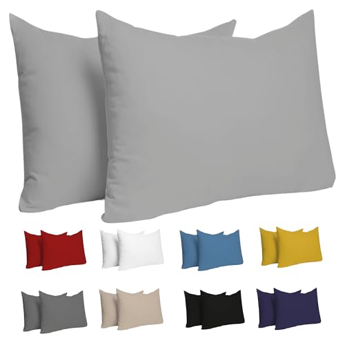 Kissenbezug 50 x 70 cm (Set mit 2) - 100% Jersey Baumwolle 150 g/qm Kissenbezüge -Grau - Für Kissen 50 x 70 cm - Kissenhülle - Kissenbezug - Resistent und Hypoallergen - Dreamzie