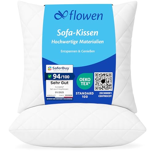 Flowen Kissen 45x45 Kopfkissen 2er Set für Sofa und Bett Innenkissen Hypoallergene Anti-Milben Kissenfüllung mit Weicher Gesteppter Kissenbezug Abnehmbarem und Waschbaren für Haus/Hotel