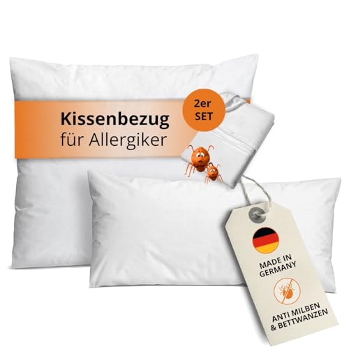 sleepling 2er Set Milbenbezug Kissen 40x60, Kissenbezug für Allergiker, Kissenschoner gegen Milben und Hausstaub, Evolon Encasing, 95 Grad Kochfest, Made in Germany, weiß