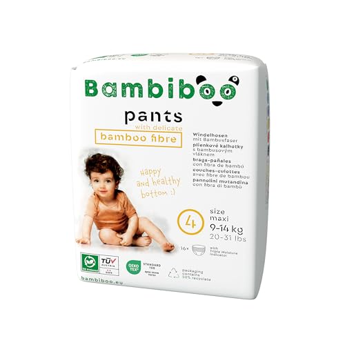 Bambiboo Hautfreundliche Einwegwindeln mit Feinen Bambusfasern - Windelhosen Baby Windeln - Einwegwindelpants Wegwerfwindeln - Schutz für Empfindliche Haut - Sehr Saugfähig - Größe 4 (maxi), 16 Stück