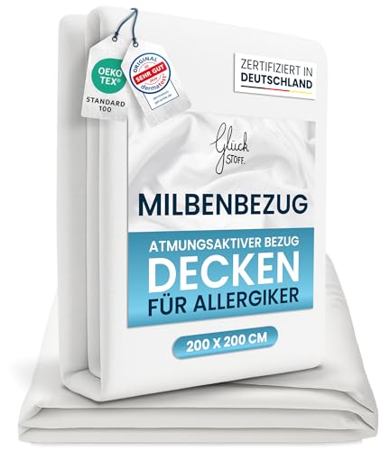 Glückstoff® Milbenbezug Bettdecke 200x200 [Zertifiziert IN Deutschland] - Allergie Bettwäsche Anti Milben - Allergiker-Bettwäsche - Anti Milben Bettbezug Encasing Deckenbezug - Milbenschutzbezug